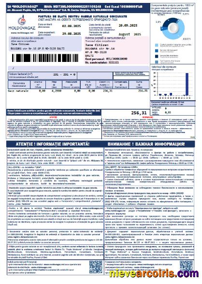 Moldova Moldovagaz utility bill